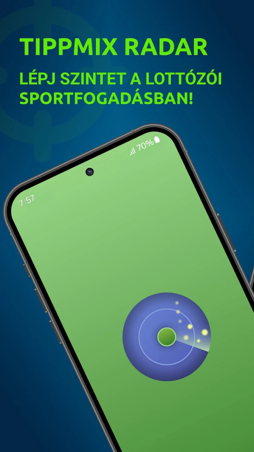Tippmix Radar store graphic: a phone showing the app's radar logo on a green screen