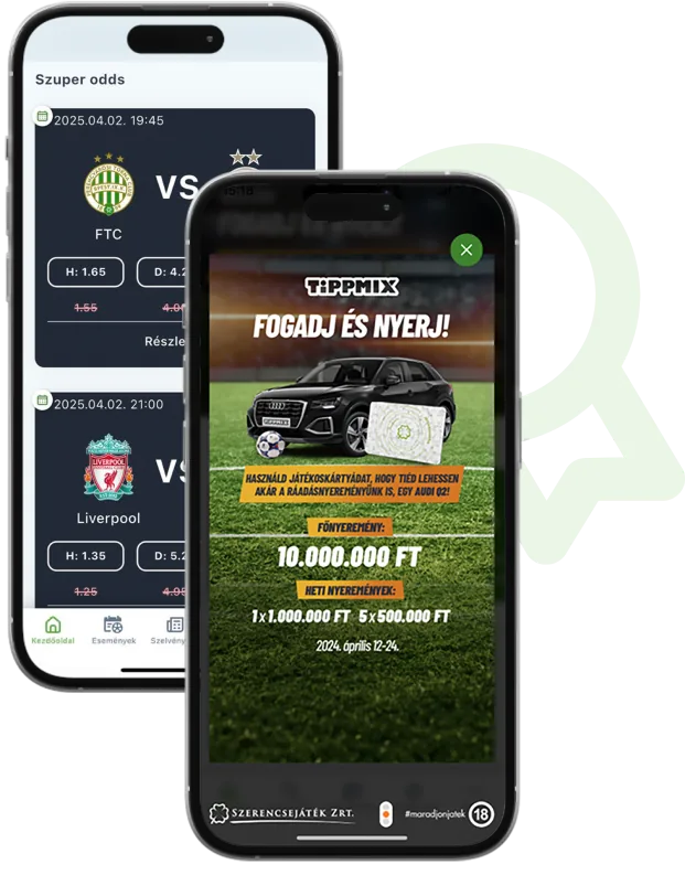 Two phones showing boosted odds on football fixtures and an in-app prize campaign